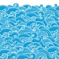 Waves seamless border pattern. Vector illustration with sea waves. Royalty Free Stock Photo